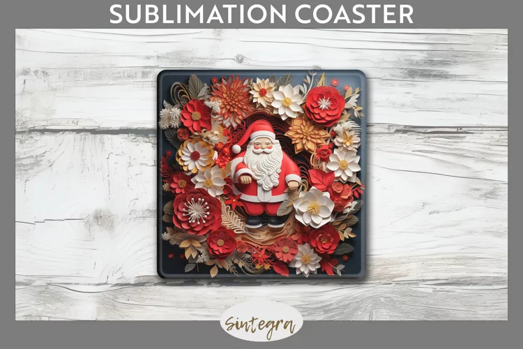 3D Christmas Santa v17 Square Coaster Sublimation