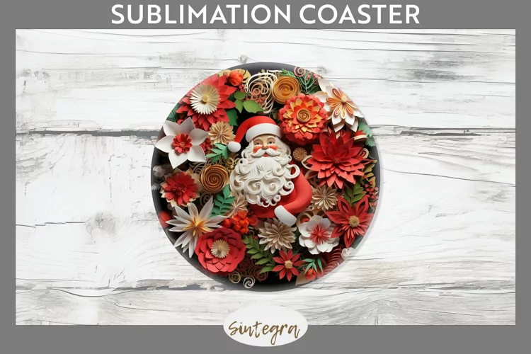 3D Christmas Santa v18 Round Coaster Sublimation
