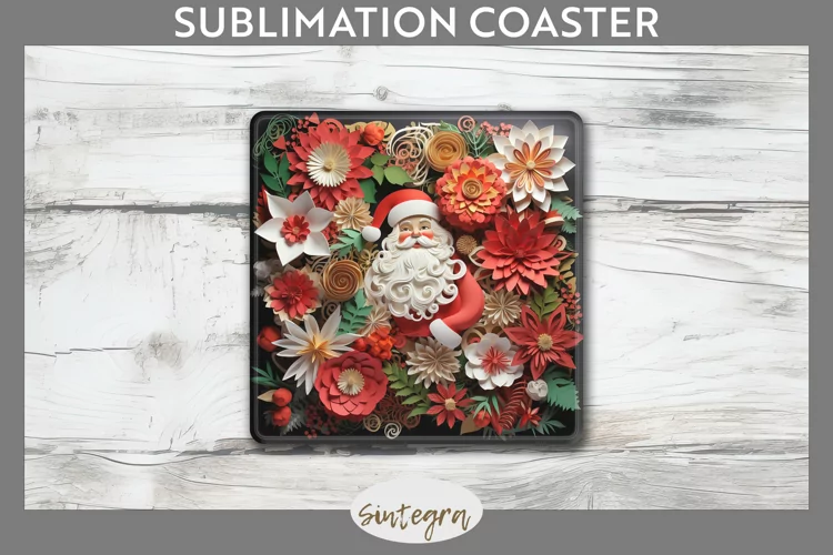 3D Christmas Santa v18 Square Coaster Sublimation