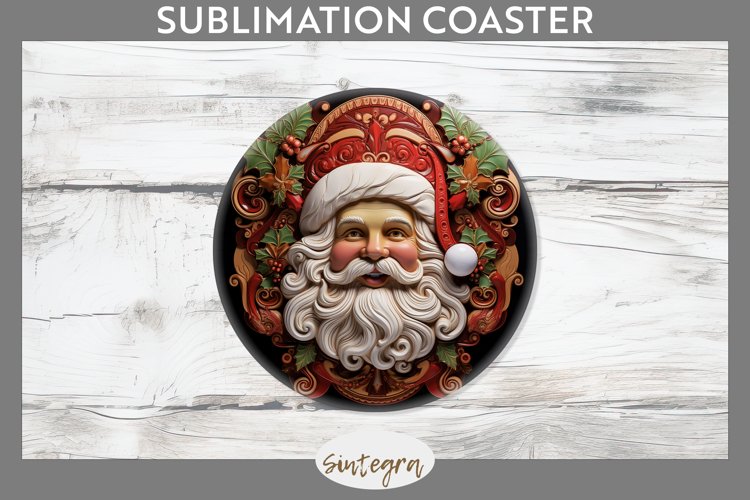 3D Christmas Santa v19 Round Coaster Sublimation example image 1