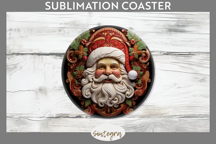 3D Christmas Santa v19 Round Coaster Sublimation