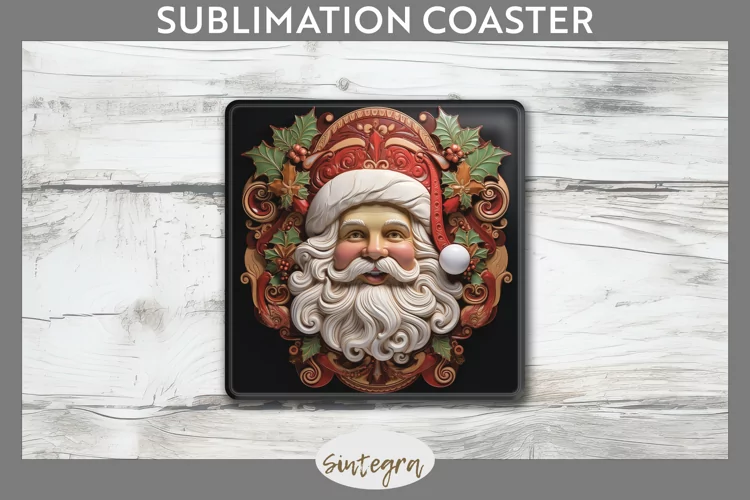 3D Christmas Santa v19 Square Coaster Sublimation