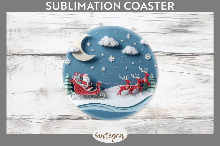 3D Christmas Santa v2 Round Coaster Sublimation example image 1