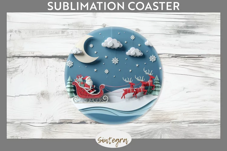 3D Christmas Santa v2 Round Coaster Sublimation