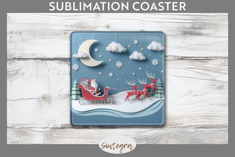 3D Christmas Santa v2 Square Coaster Sublimation example image 1