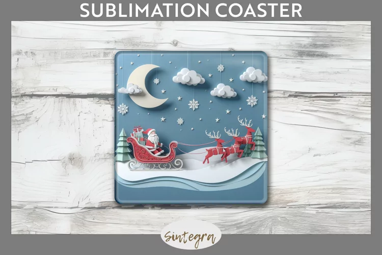 3D Christmas Santa v2 Square Coaster Sublimation