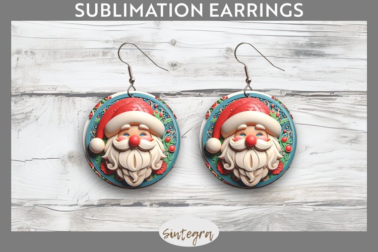 3D Christmas Santa v20 Round Earrings Sublimation