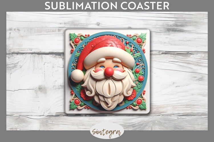 3D Christmas Santa v20 Square Coaster Sublimation example image 1