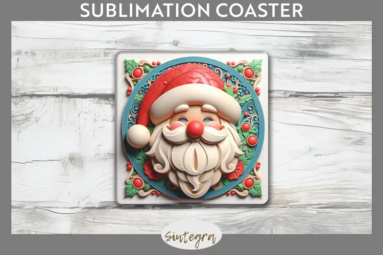 3D Christmas Santa v20 Square Coaster Sublimation