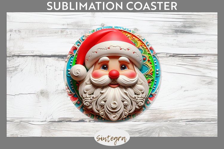 3D Christmas Santa v21 Round Coaster Sublimation example image 1