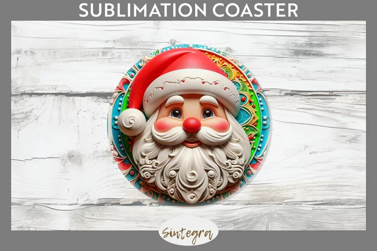 3D Christmas Santa v21 Round Coaster Sublimation