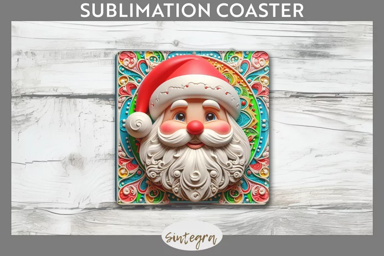 3D Christmas Santa v21 Square Coaster Sublimation