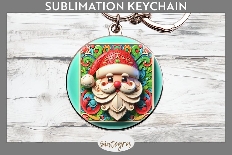 3D Christmas Santa v22 Round Keychain Sublimation example image 1