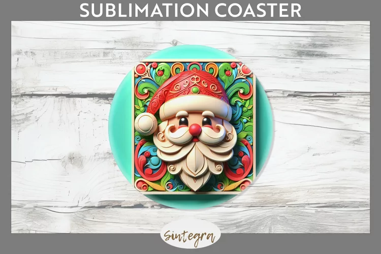 3D Christmas Santa v22 Round Coaster Sublimation