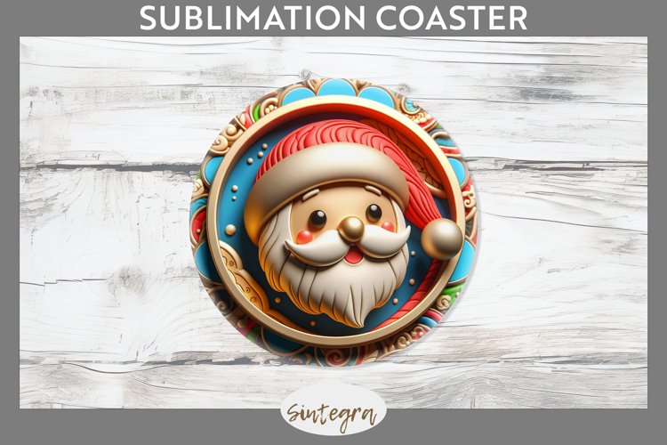 3D Christmas Santa v23 Round Coaster Sublimation example image 1