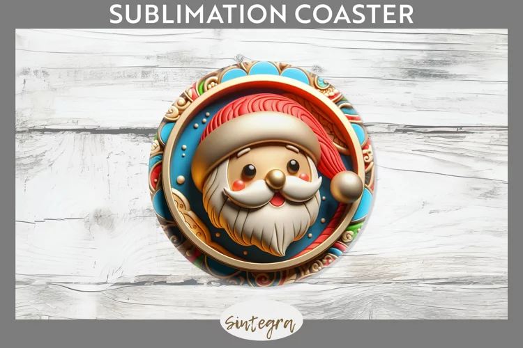 3D Christmas Santa v23 Round Coaster Sublimation