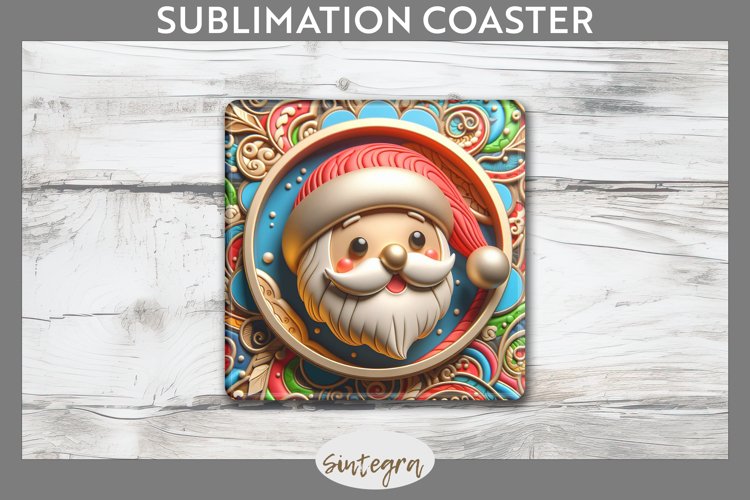 3D Christmas Santa v23 Square Coaster Sublimation example image 1