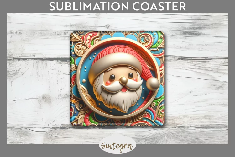 3D Christmas Santa v23 Square Coaster Sublimation