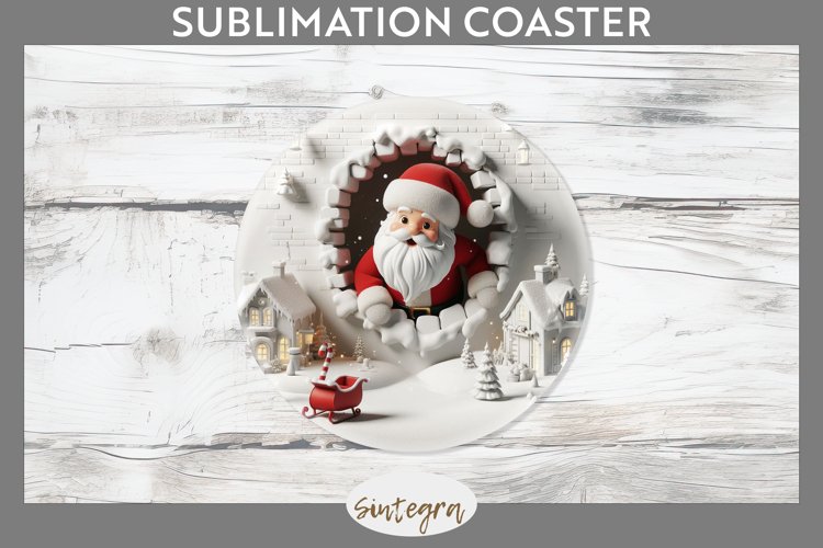 3D Christmas Santa v24 Round Coaster Sublimation example image 1