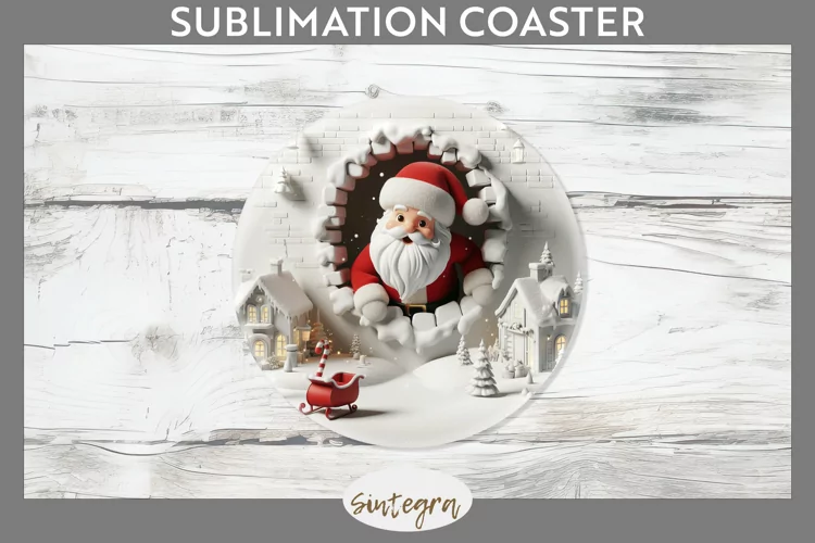 3D Christmas Santa v24 Round Coaster Sublimation