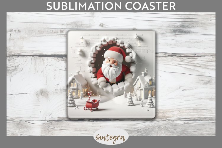 3D Christmas Santa v24 Square Coaster Sublimation example image 1