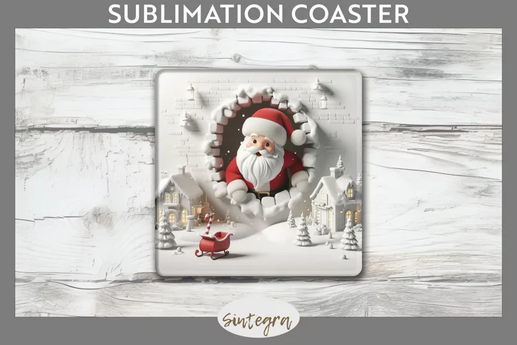 3D Christmas Santa v24 Square Coaster Sublimation