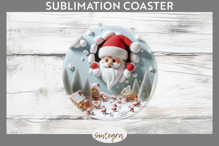 3D Christmas Santa v25 Round Coaster Sublimation example image 1