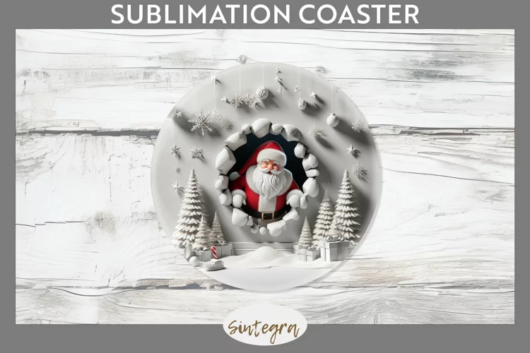 3D Christmas Santa v26 Round Coaster Sublimation