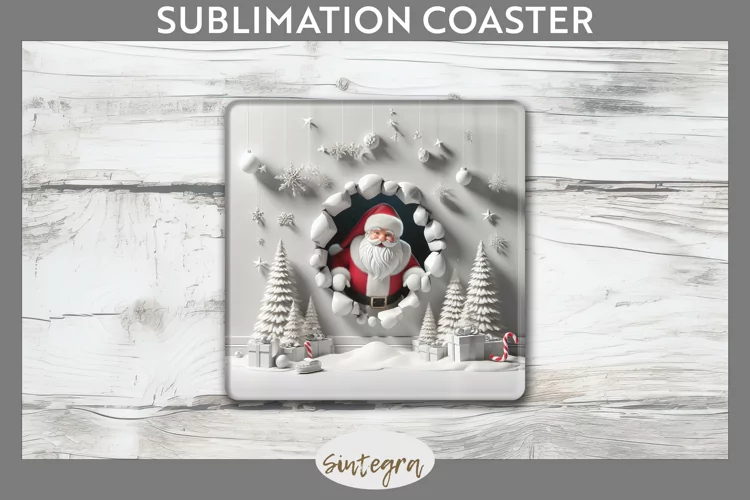3D Christmas Santa v26 Square Coaster Sublimation