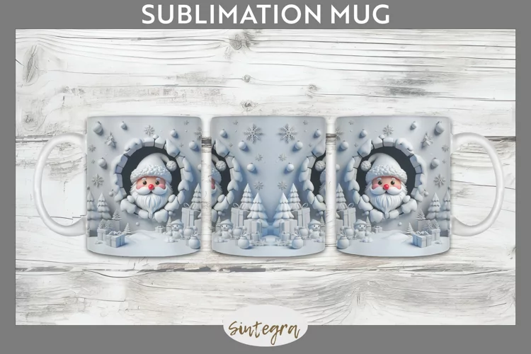 3D Christmas Santa v27 Mug Wrap Sublimation