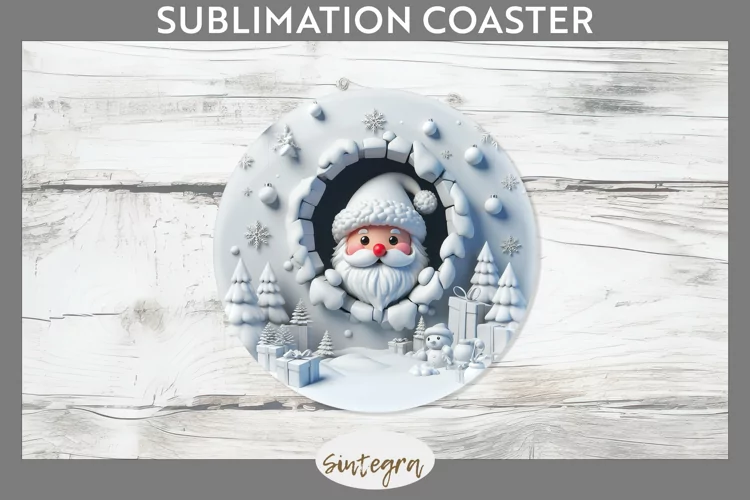 3D Christmas Santa v27 Round Coaster Sublimation
