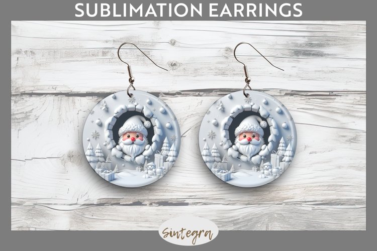 3D Christmas Santa v27 Round Earrings Sublimation
