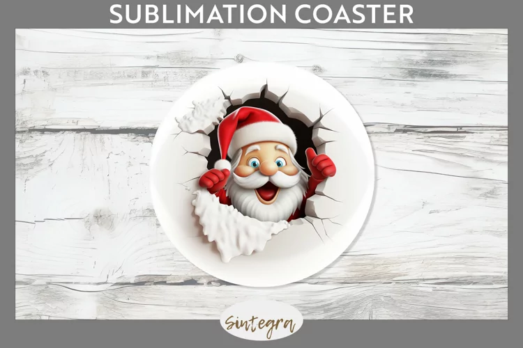 3D Christmas Santa v28 Round Coaster Sublimation