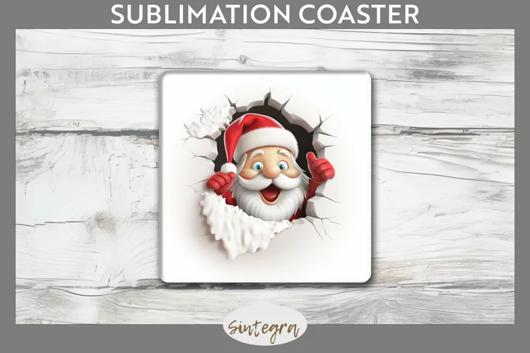 3D Christmas Santa v28 Square Coaster Sublimation