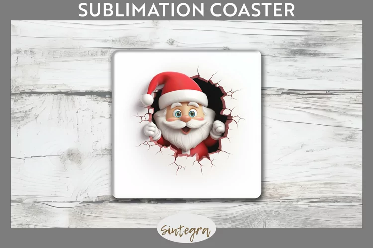 3D Christmas Santa v29 Square Coaster Sublimation