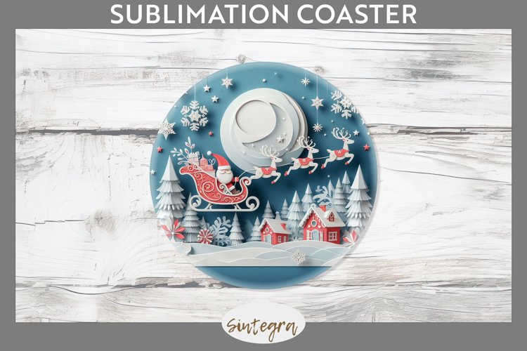 3D Christmas Santa v3 Round Coaster Sublimation example image 1
