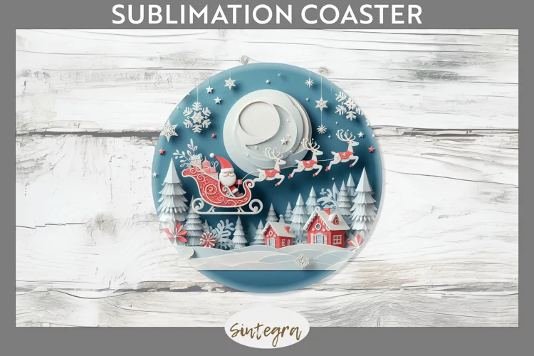 3D Christmas Santa v3 Round Coaster Sublimation