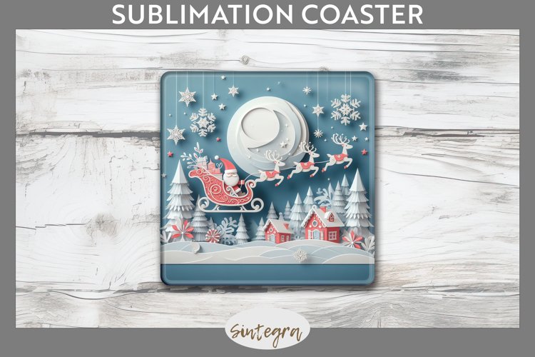 3D Christmas Santa v3 Square Coaster Sublimation example image 1