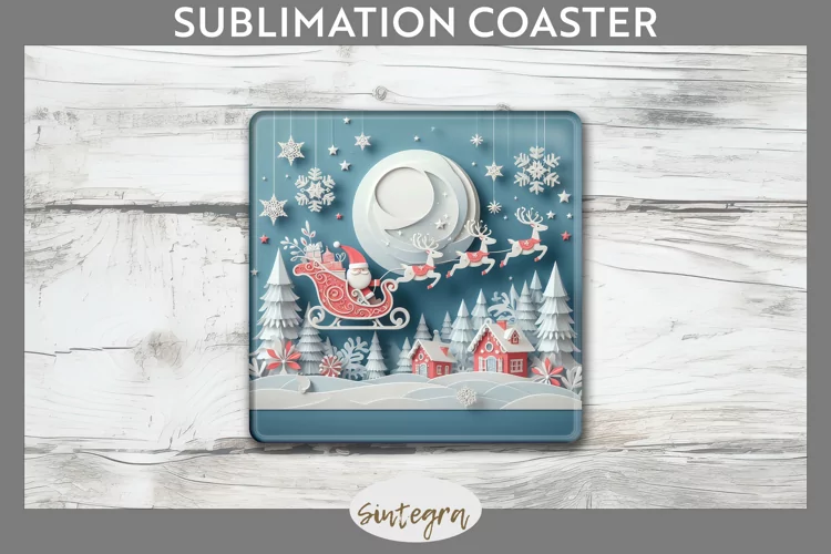 3D Christmas Santa v3 Square Coaster Sublimation