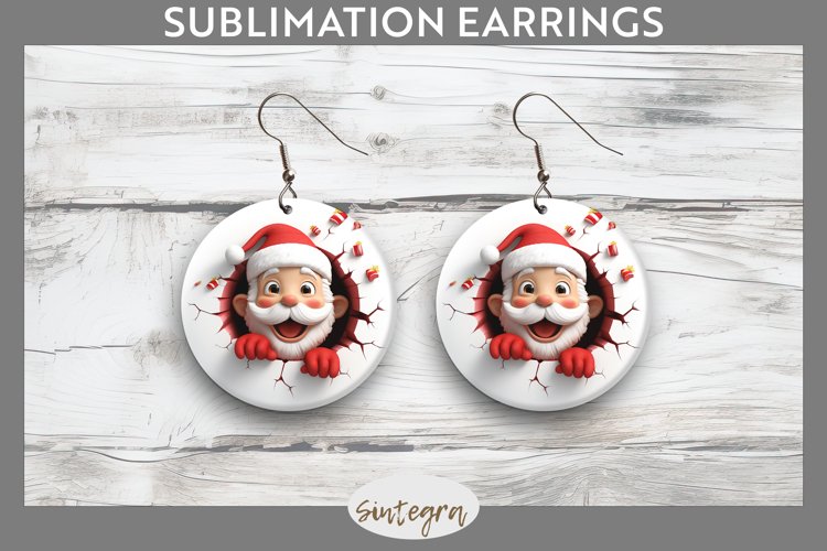 3D Christmas Santa v30 Round Earrings Sublimation