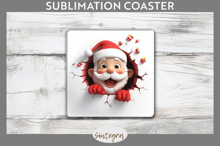 3D Christmas Santa v30 Square Coaster Sublimation example image 1