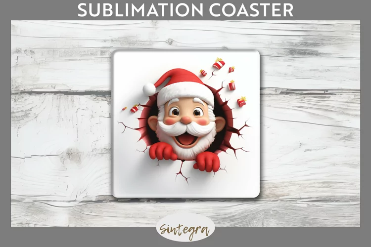 3D Christmas Santa v30 Square Coaster Sublimation