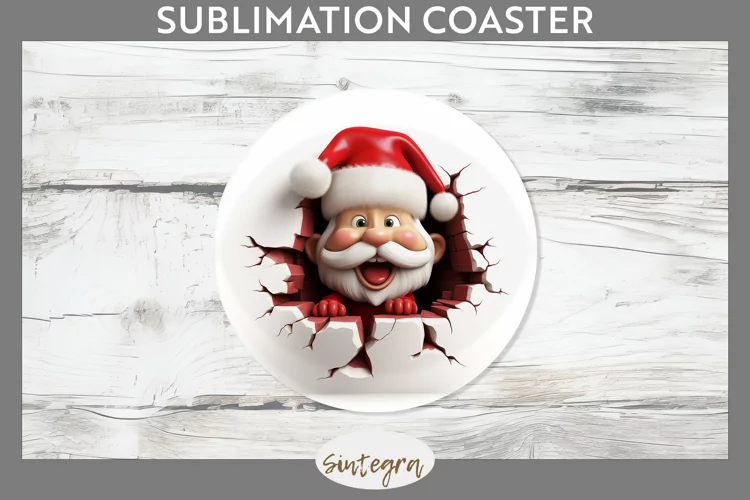 3D Christmas Santa v31 Round Coaster Sublimation