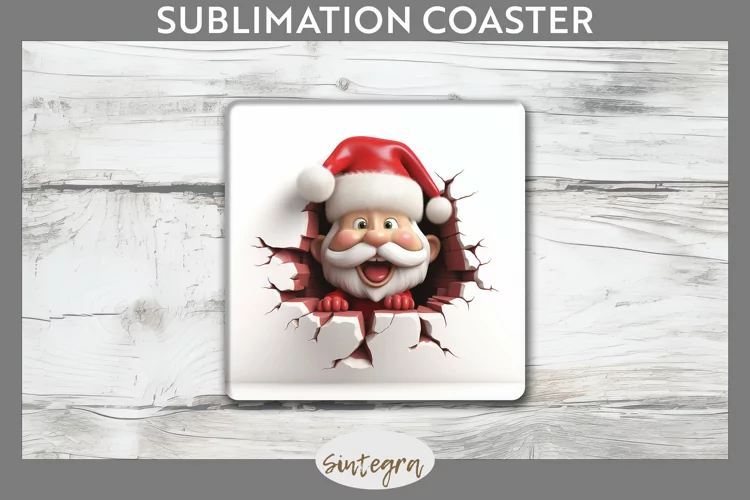3D Christmas Santa v31 Square Coaster Sublimation