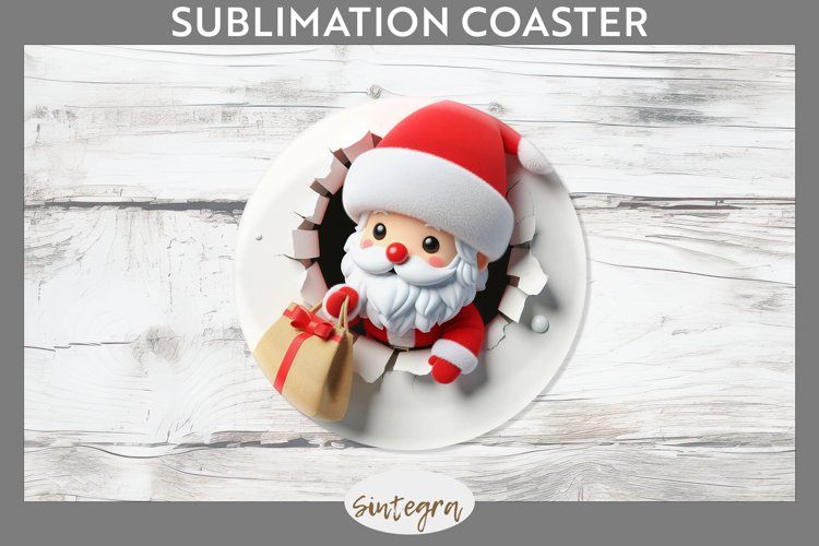 3D Christmas Santa v32 Round Coaster Sublimation example image 1