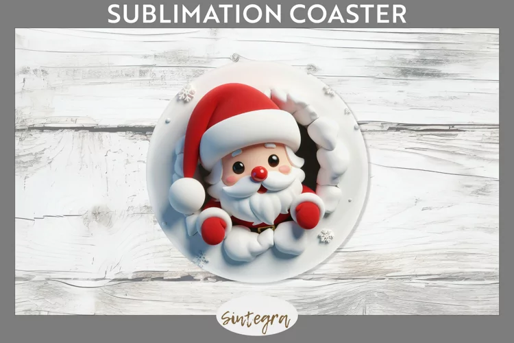 3D Christmas Santa v33 Round Coaster Sublimation