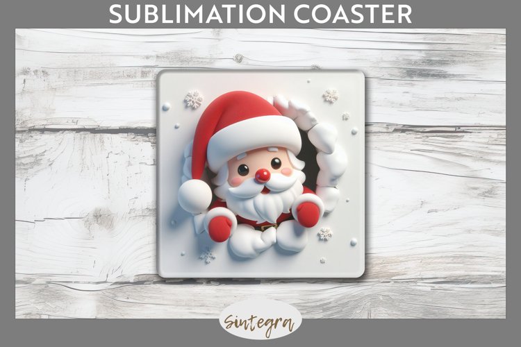 3D Christmas Santa v33 Square Coaster Sublimation
