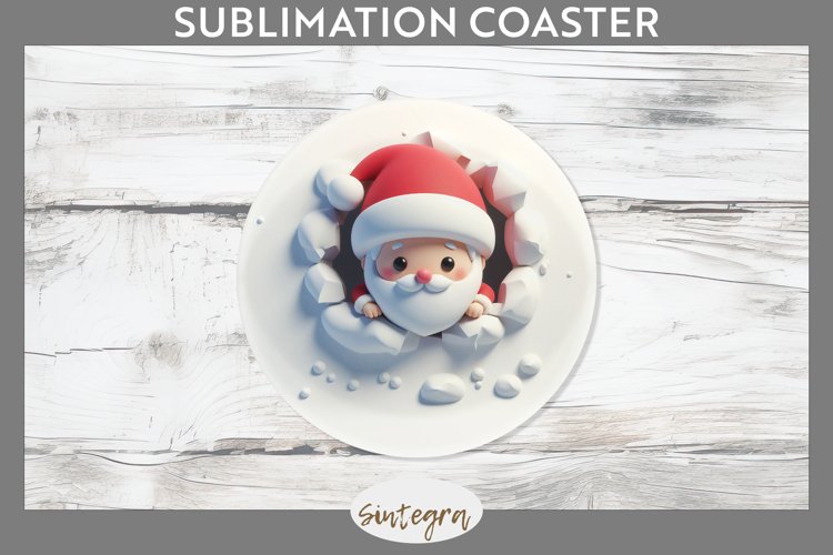 3D Christmas Santa v34 Round Coaster Sublimation example image 1