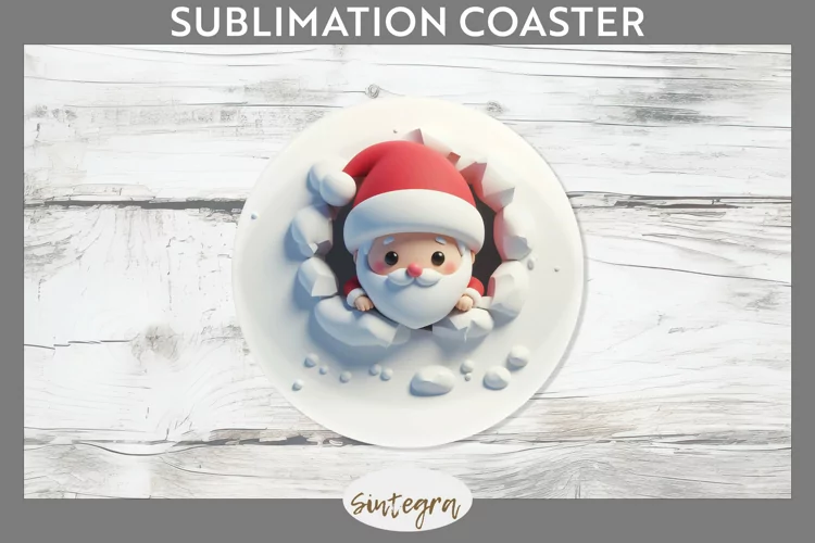 3D Christmas Santa v34 Round Coaster Sublimation