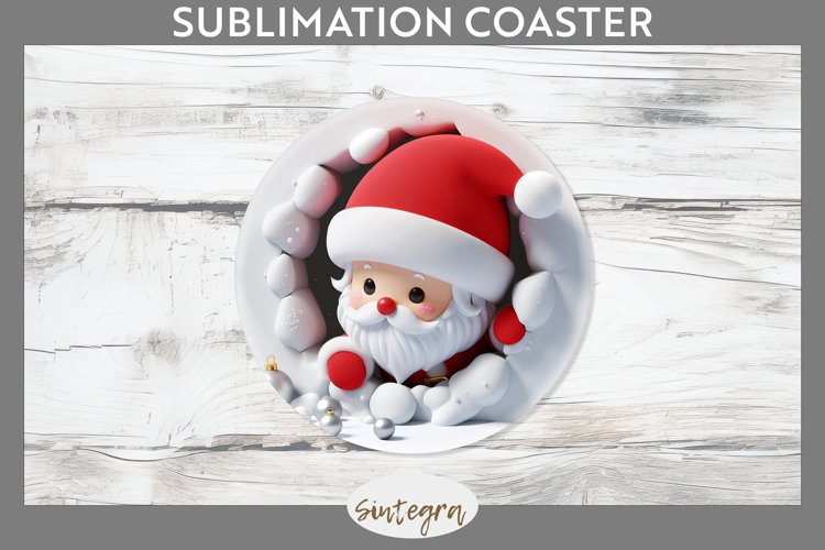 3D Christmas Santa v35 Round Coaster Sublimation example image 1